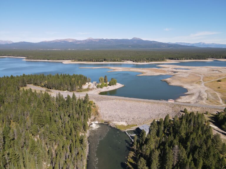Drone image of Island Park Dam taken on September 9, 2026