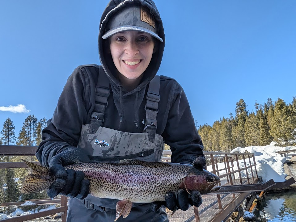 Person holding a rainbow trout.